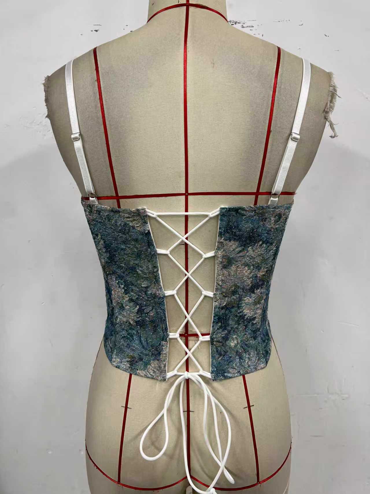 Womens Lace Corset Crop Top - Vintage Floral Print Shaperwear Bustier